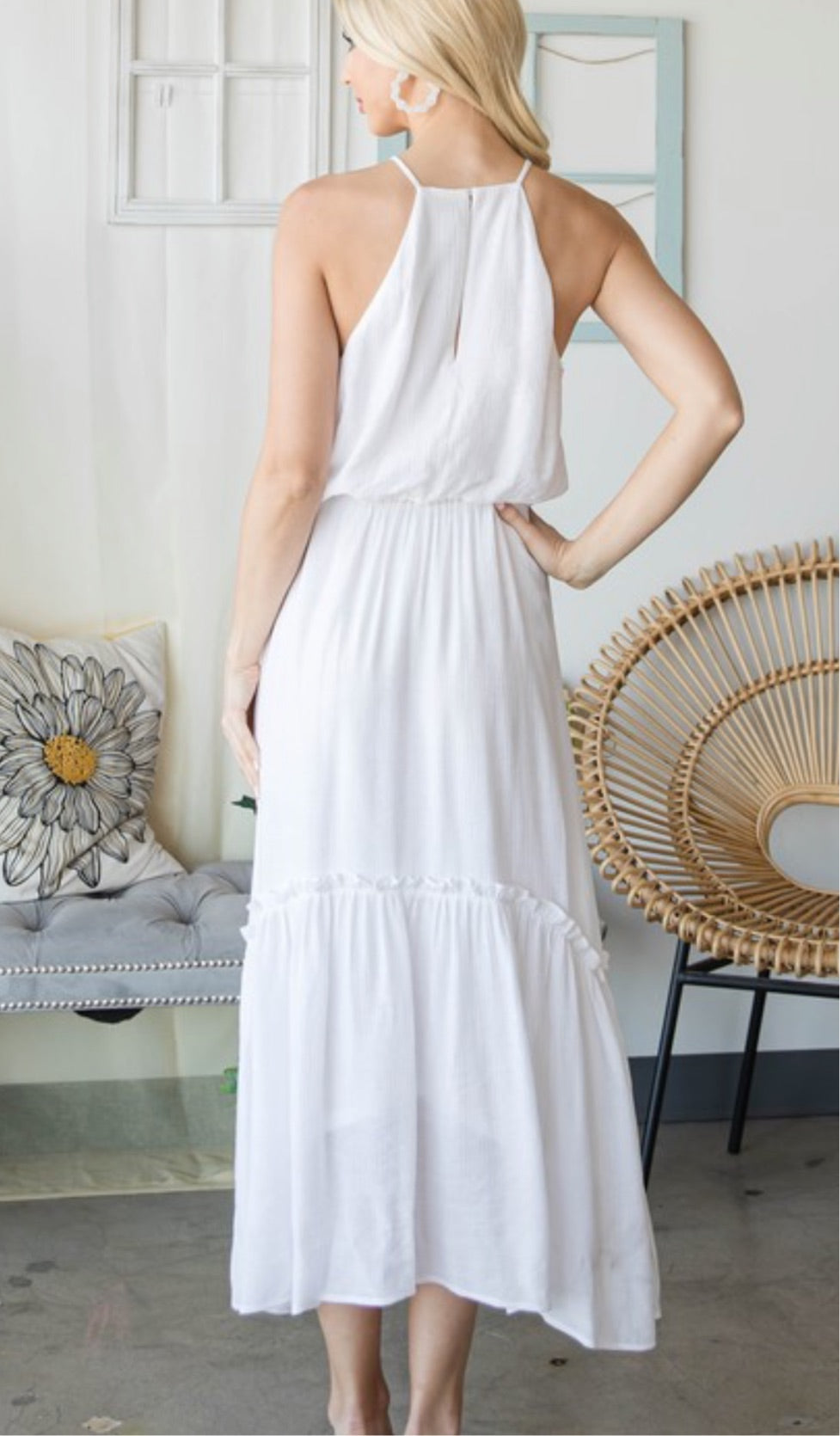 White Sleeveless Tiered Maxi Dress