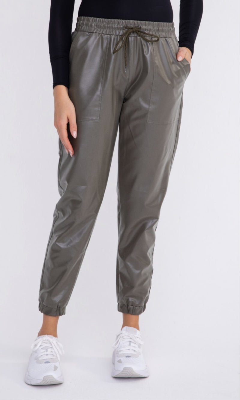 Olive Faux Leather Joggers *FINAL SALE*
