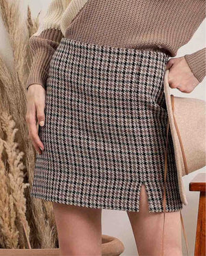 Brown & Black Plaid Mini Skirt