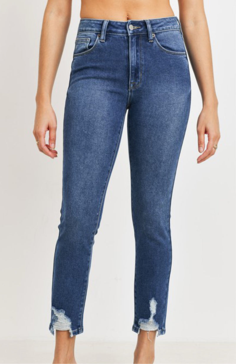JUST USA Mid Rise Skinny with Hem Distressed Detail