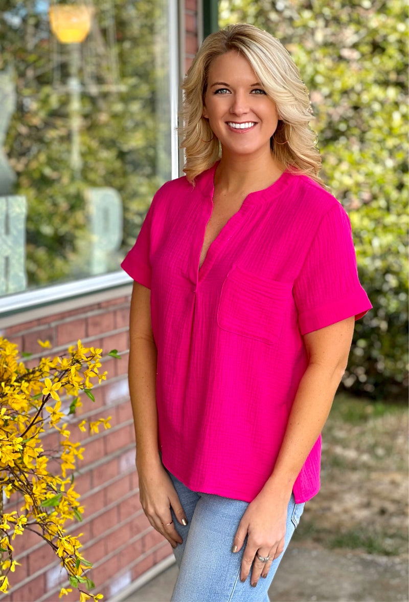 Hot Pink Gauze Top – Jaded Layne Boutique