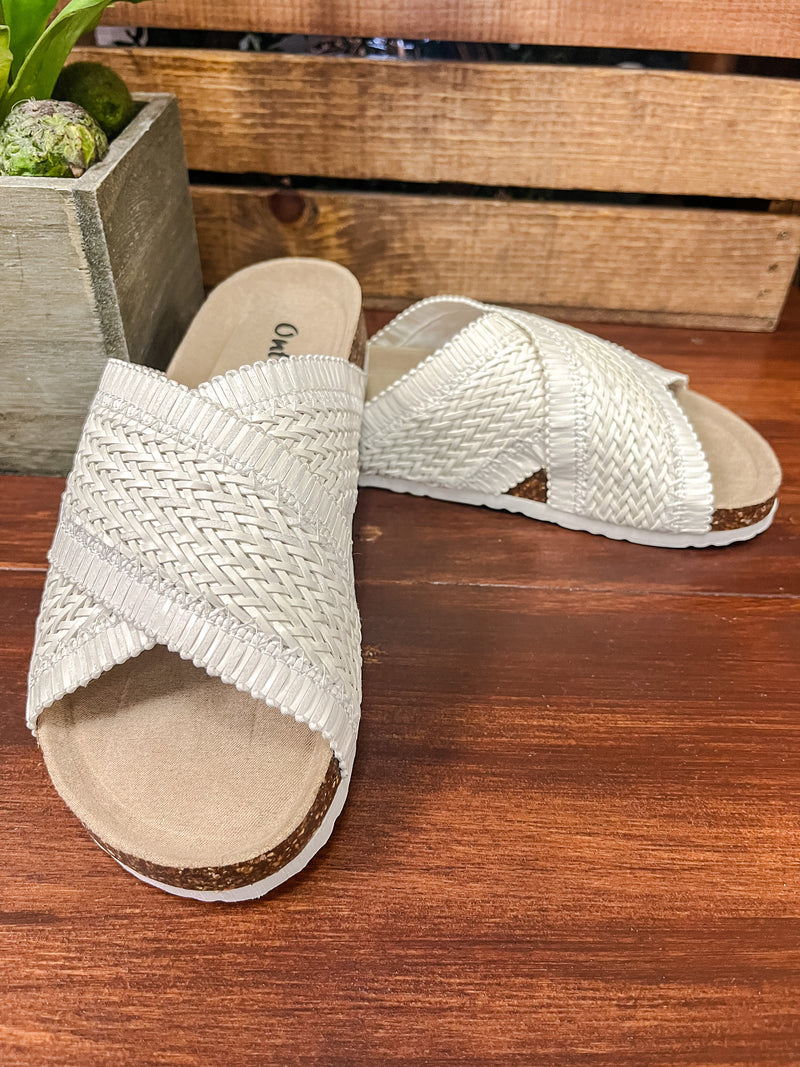 Bork White Woven Sandals