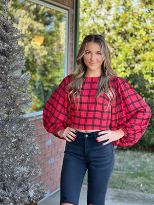 Red Plaid Cropped Blouse *FINAL SALE*