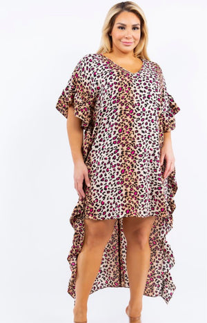 Hot Pink Cheetah Print Hi Low Dress