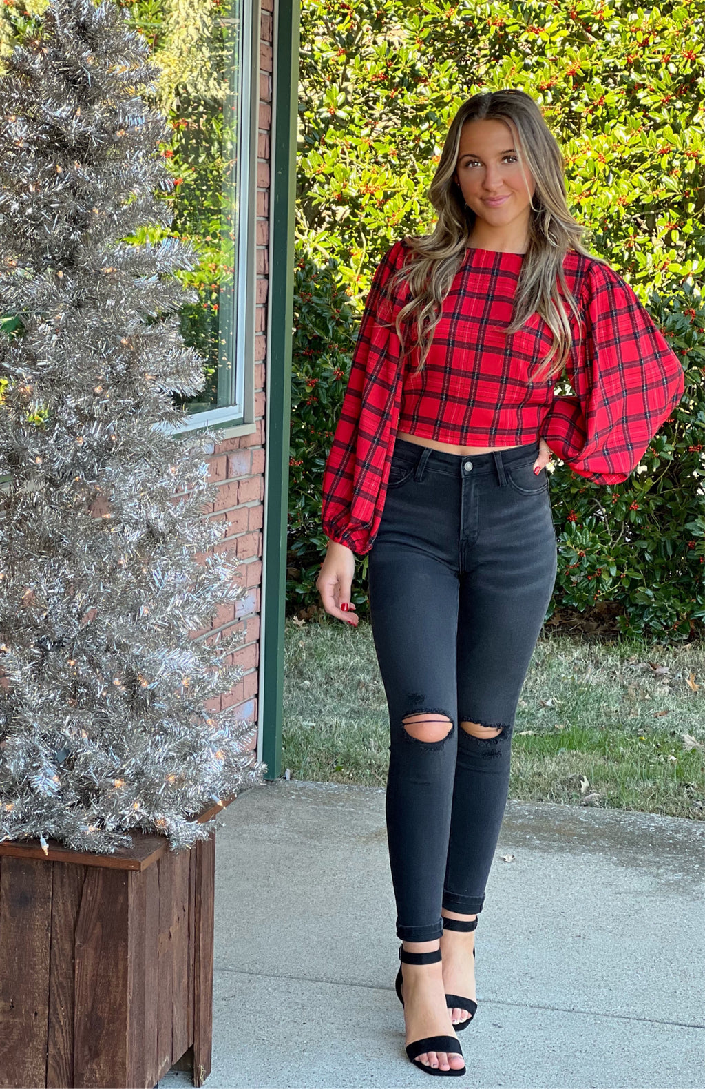Red Plaid Cropped Blouse *FINAL SALE*